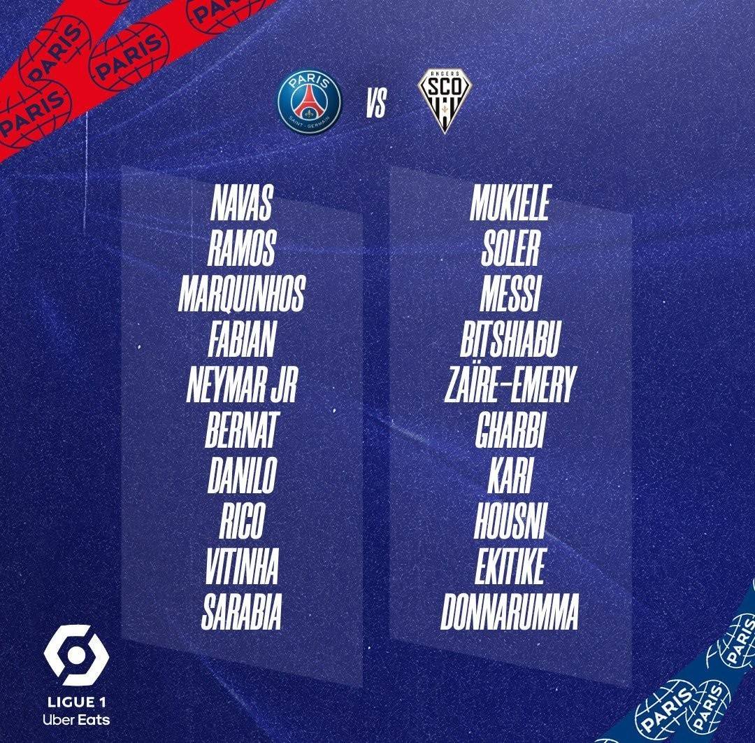 巴黎VS昂热阵容：梅西和内马尔领衔姆巴佩和阿什拉夫仍在休假